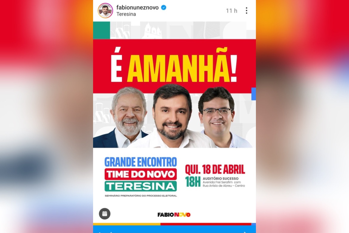 No cartaz, Lula (que não estará presente), Fábio e Rafael. Sem espaço para a cara do índio