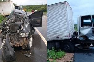Colisão entre carro e caminhão deixa uma pessoa morta e outras duas feridas (Foto: -)