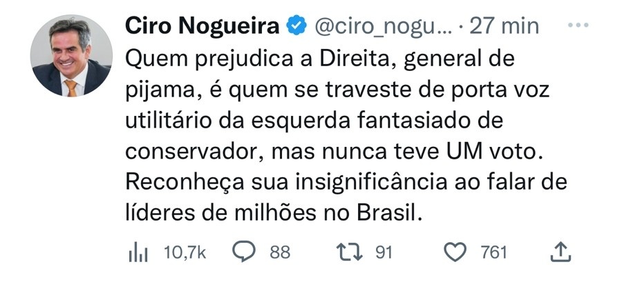 Mensagem de Ciro para o General Santa Cruz