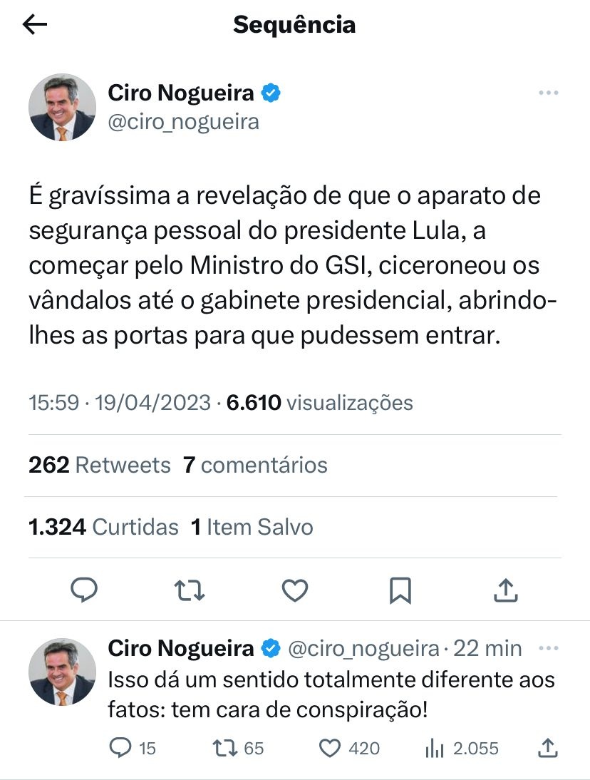 Ciro Nogueira vê “conspiração” nos atentados à democracia em 8 de janeiro