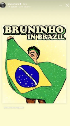 Bruno Mars compartilha arte de fã clube brasileiro no instagram ao som de Djavan.