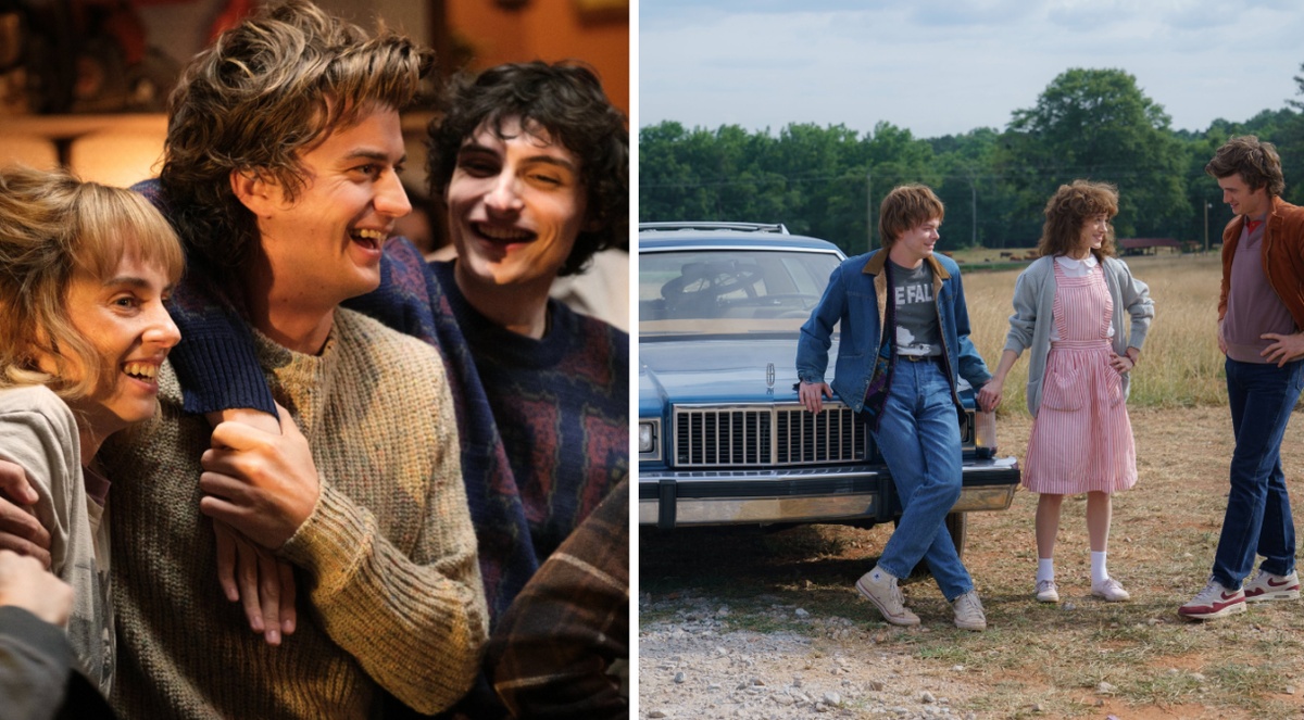 Integrantes de "Stranger Things" durante gravações da 5ª temporada da série.