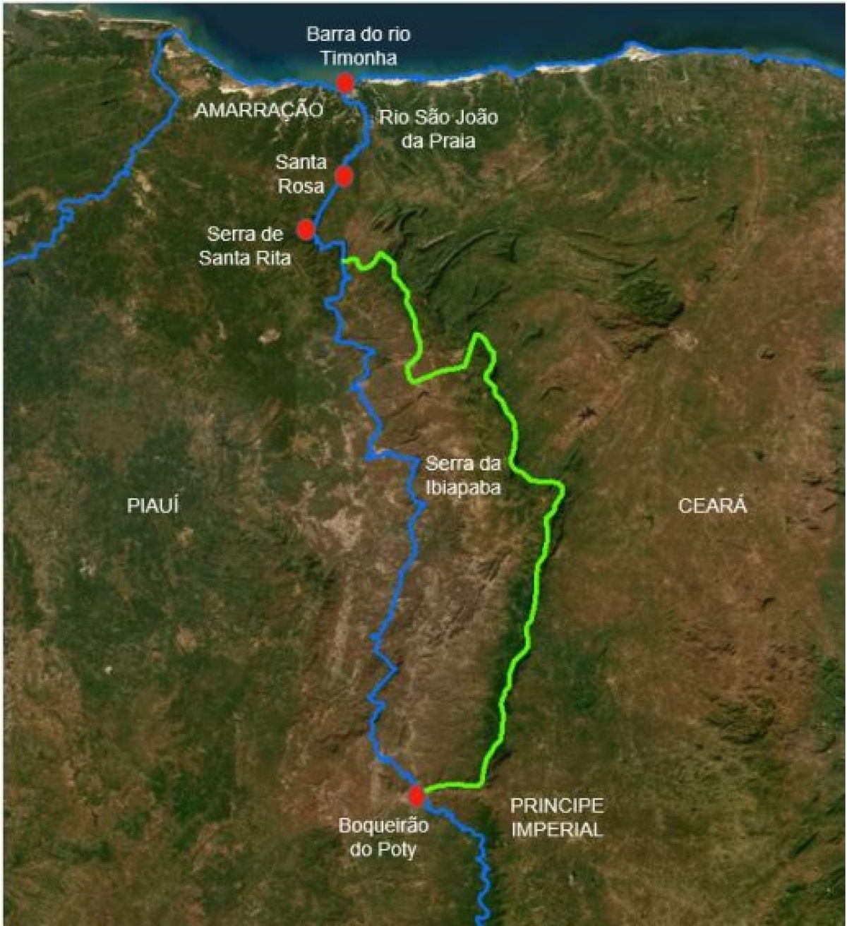 Mapa de elementos geográficos citados no decreto