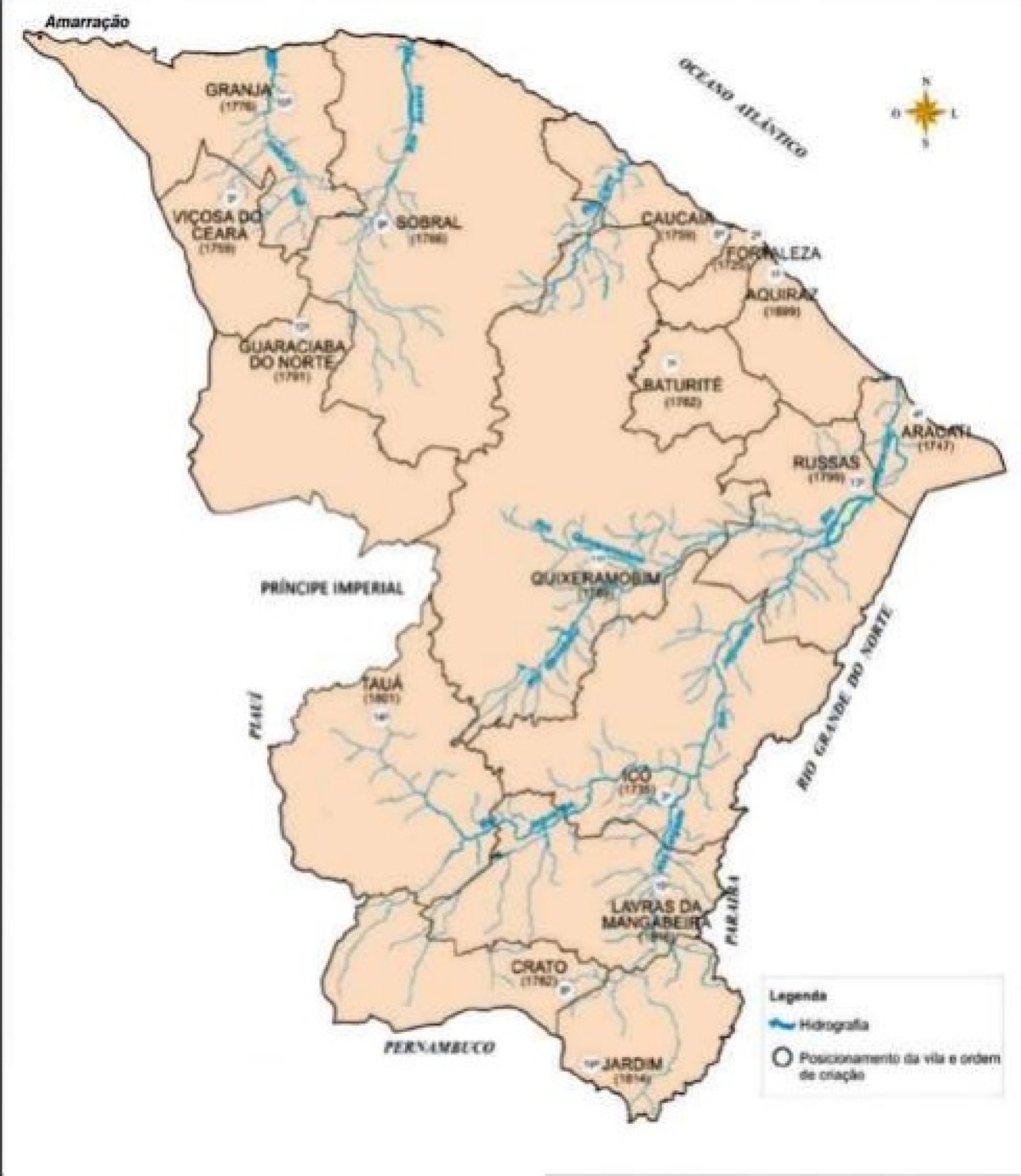 Mapa do Ceará antes do decreto 3.012 de 1880