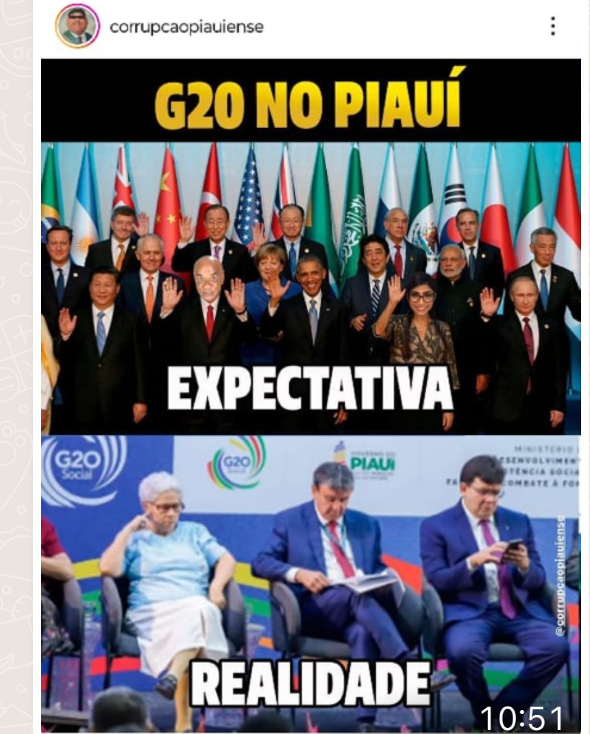 O quadro mostrado pelo perfil Corrupção Piauiense para mostrar o que é o G20 de Wellington Dias…