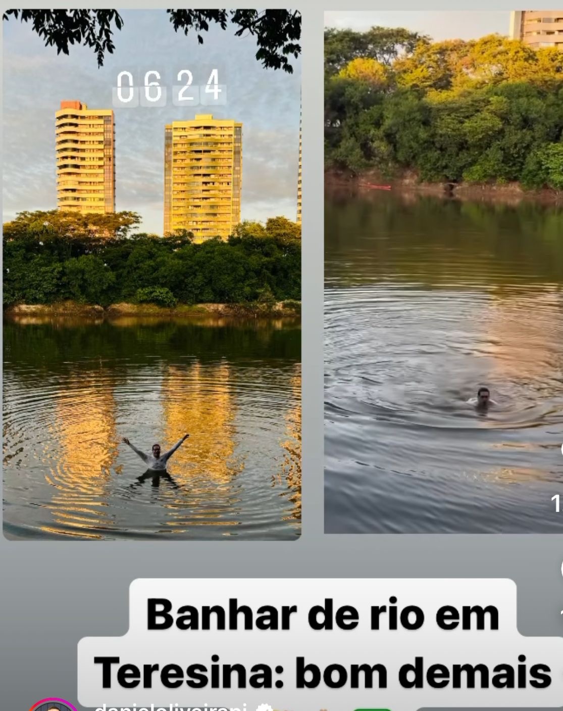 Daniel está nessas duas imagens : mergulhando no rio Poti em Teresina. Poluído, que todo ano se enche de aguapés, que o secretário do meio ambiente não dá conta.