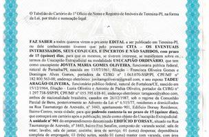 Página 1 (Foto: Cartório do 1º Ofício de Notas e Registro de Imóveis de Teresina-PI)