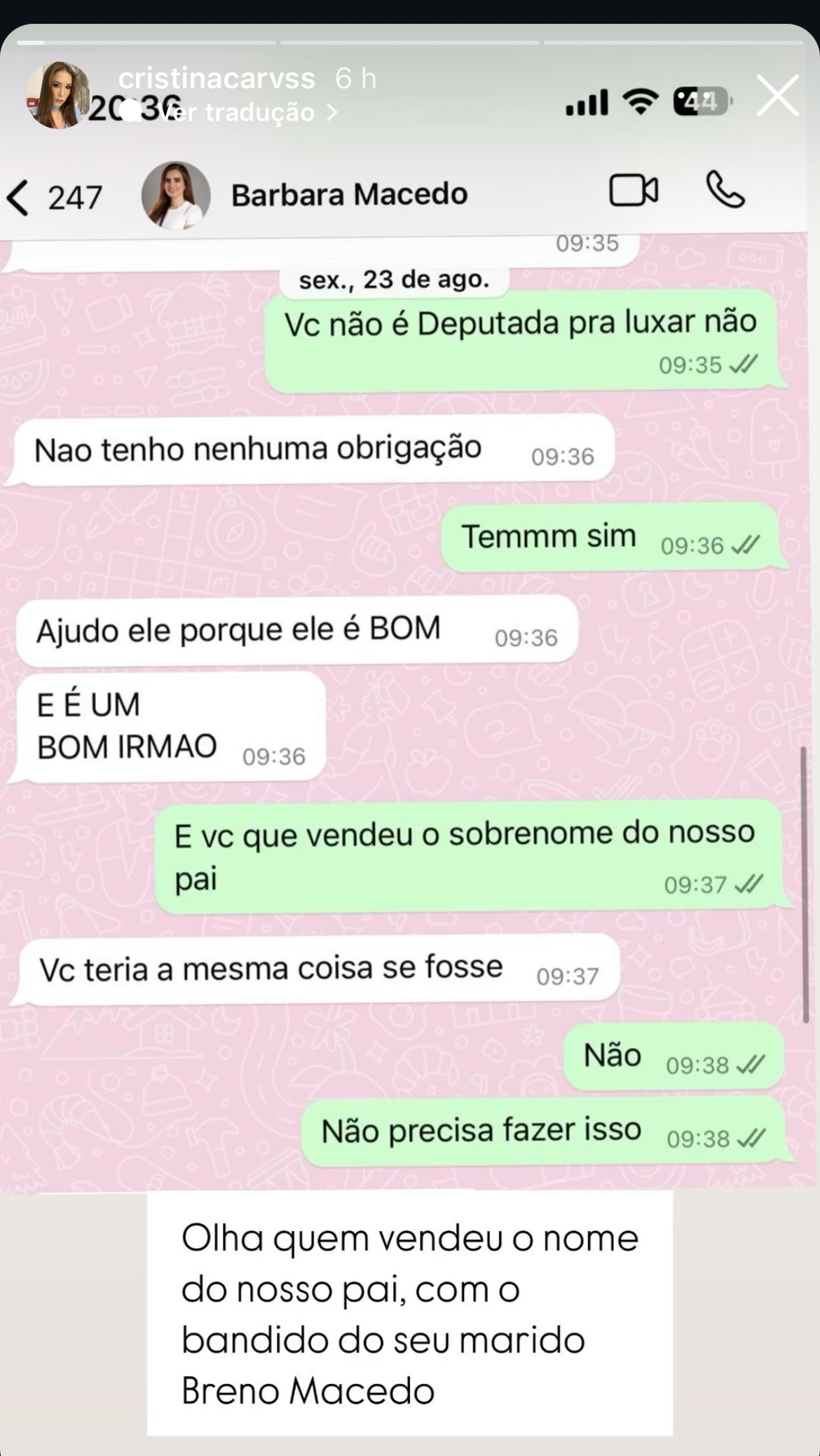 Conversa entre Cristina e Barbara