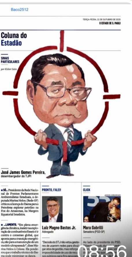Desembargador James caricaturado no Estadão. Aí tem. Ele não estava só