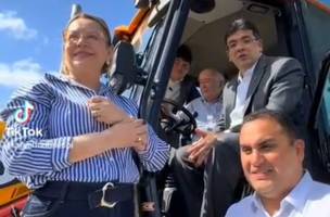 Na máquina se vê Julio Cesar, Rafael, (Alisson, do Mapa), jussara e Georgiano. Tem que mostrar pro povo que eles trouxeram as máquinas. Não foi o executivo (Foto: Reprodução)