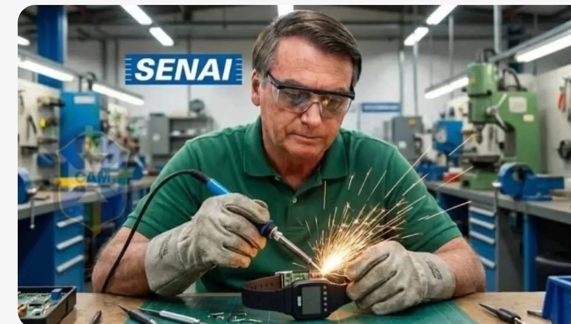 Meme: Bolsonaro tentando romper a tornozeleira com solda