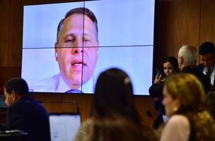 O ex-assessor de Moraes no TSE Eduardo Tagliaferro, durante depoimento a uma comissão do Senado (Foto: Saulo Cruz/Agência Senado)
