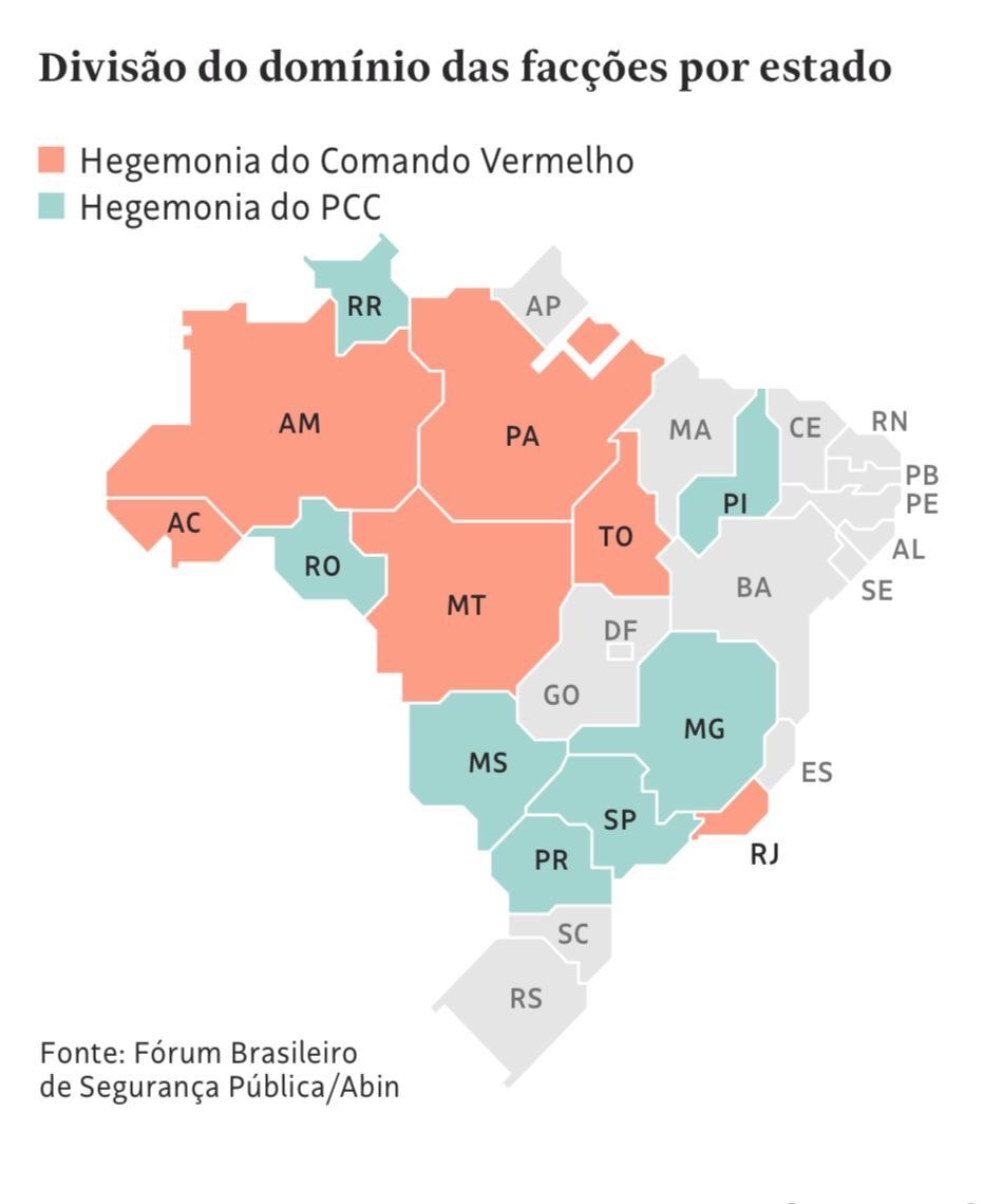No mapa o Piauí aparece sob total domínio do PCC