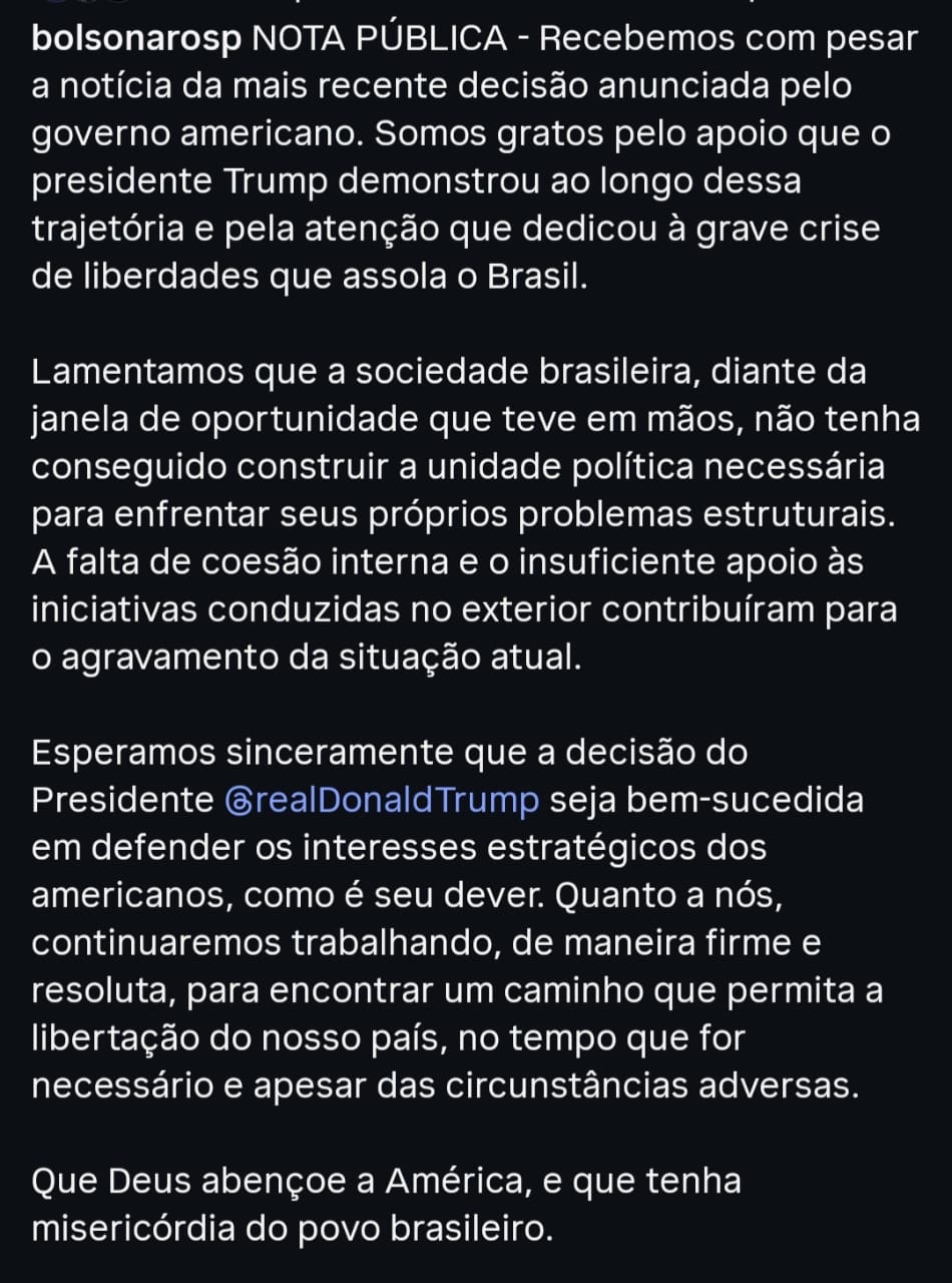 Nota de Eduardo Bolsonaro
