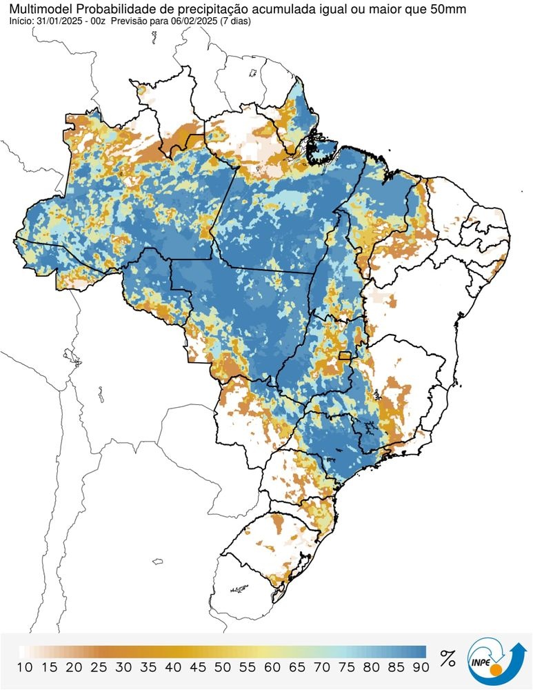 Multimodelo para eventos extremos de chuva num período de 7 dias.