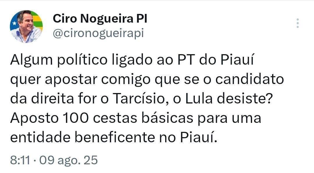 Ciro Nogueira peitando petistas para fazer aposta
