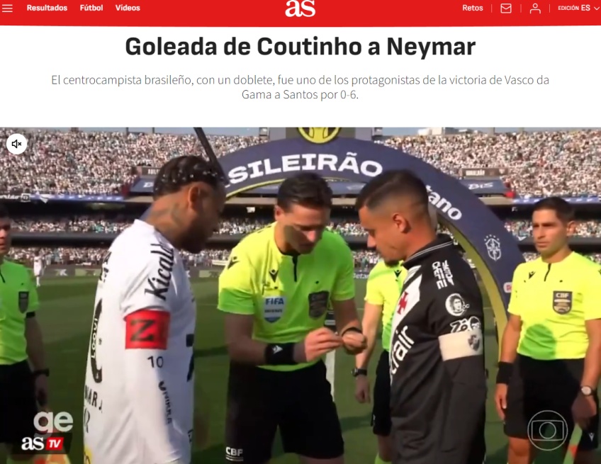 Diario AS destaca goleada de Coutinho, ofuscando Neymar.