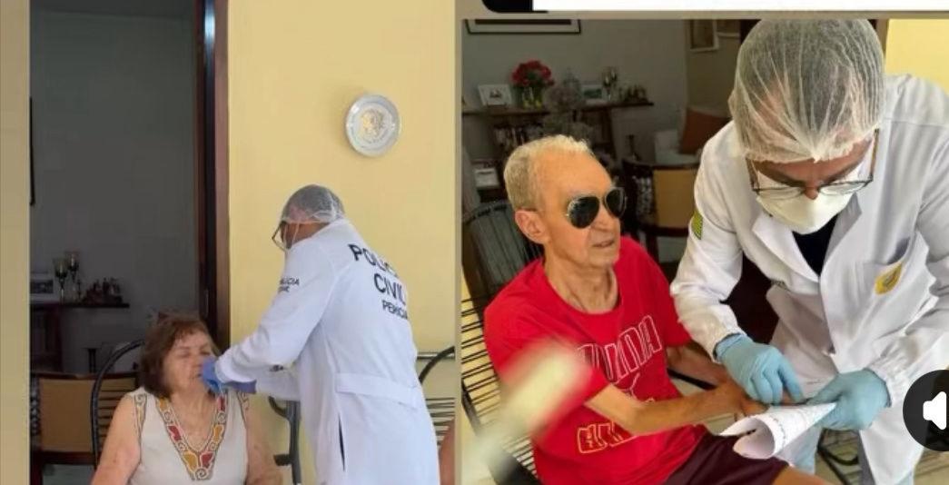 Cel. José Rodrigues e dona Clésia na coleta do DNA
