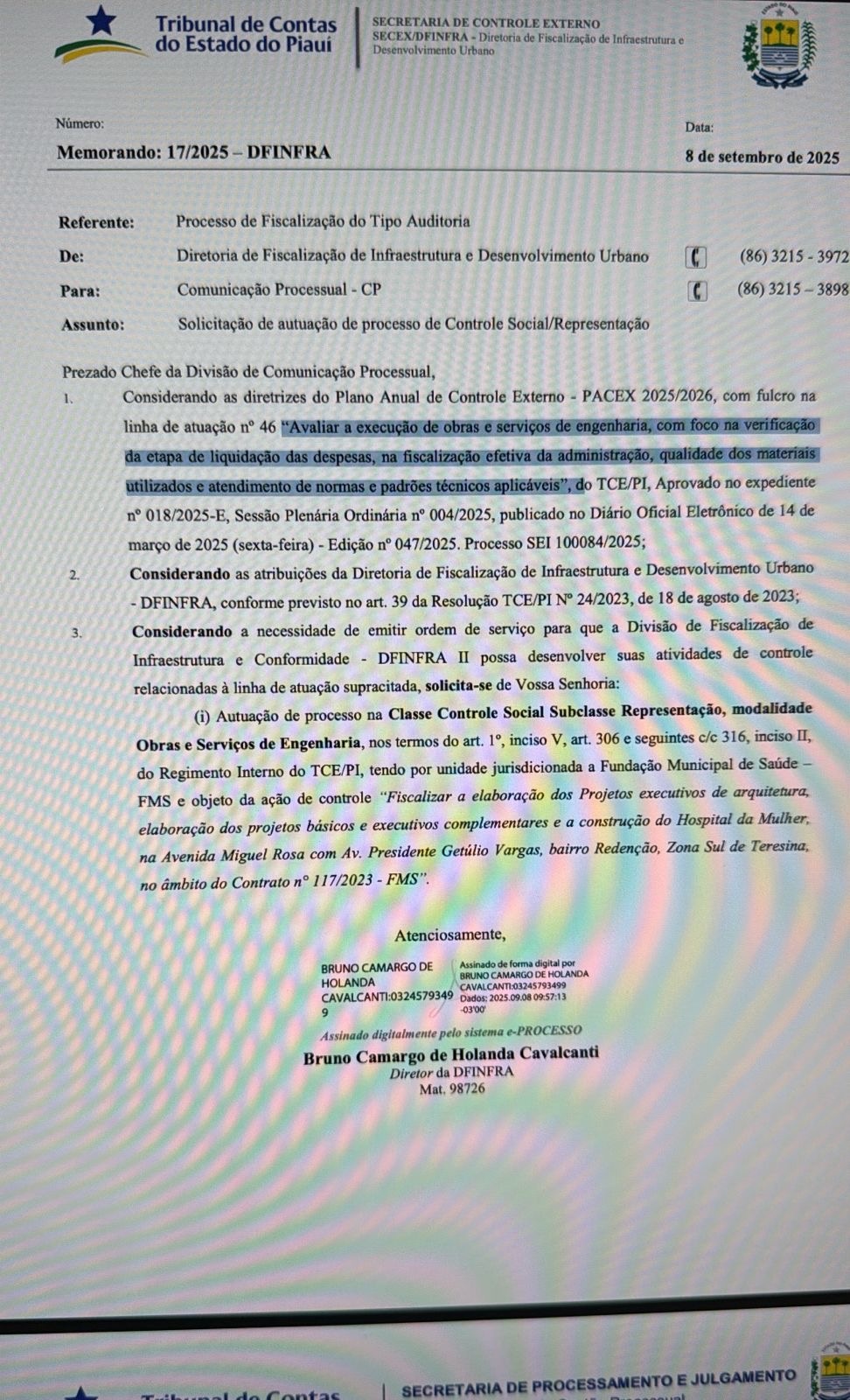 DEINFRA irá analisar se as metragens batem com os pagamentos feitos pela prefeitura de Teresina na gestão Pessoa