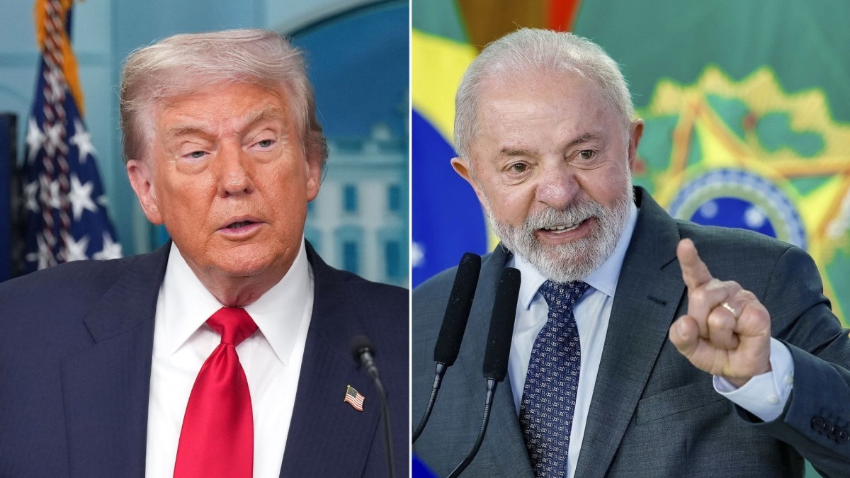 O presidente dos EUA, Donald Trump, (à esquerda) e o presidente do Brasil, Luiz Inácio Lula da Silva (à direita)