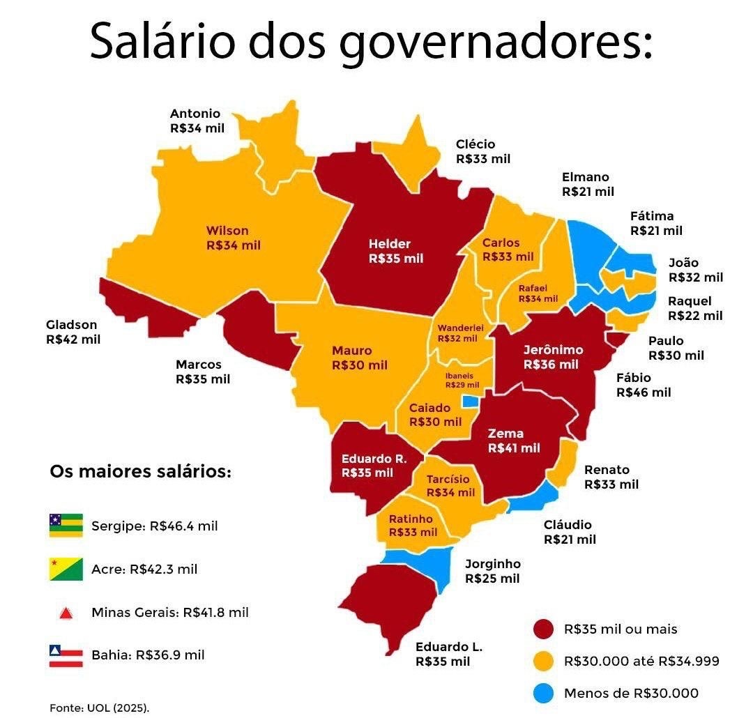 Quer saber o salário do seu governador? Veja o mapa