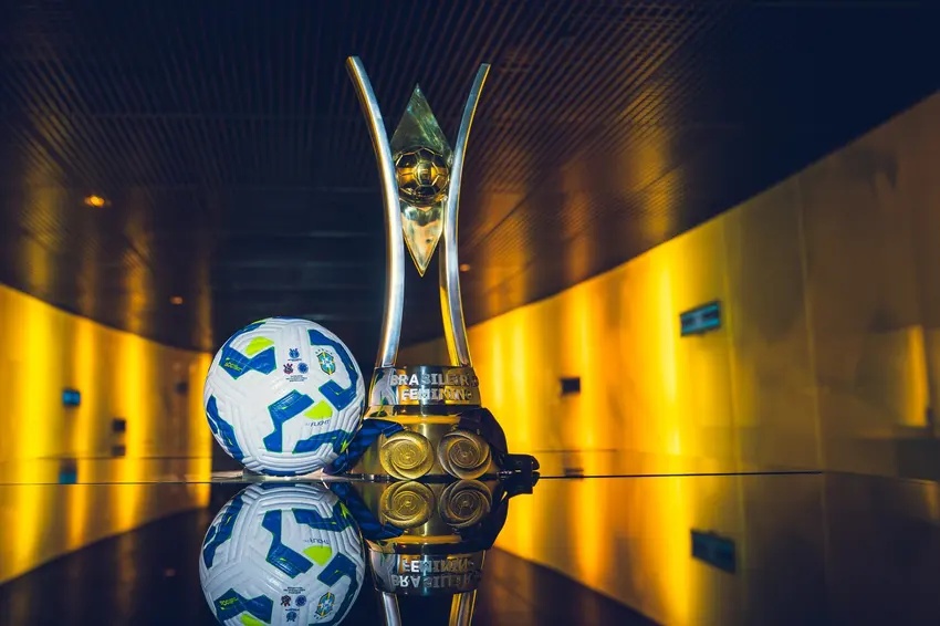 Troféu, bola e medalhas da competição.