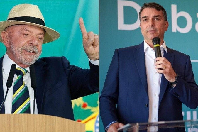 Lula (à esquerda) e Flávio Bolsonaro (à direita).