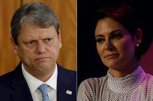 O governador de São Paulo, Tarcísio de Freitas (Republicanos-SP), e a ex-primeira-dama Michelle Bolsonaro (PL) (Foto: Fotos de Cristiano Mariz/O Globo)