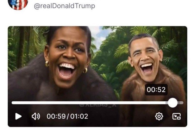 Vídeo com teor racista foi publicado nas redes sociais de Donald Trump