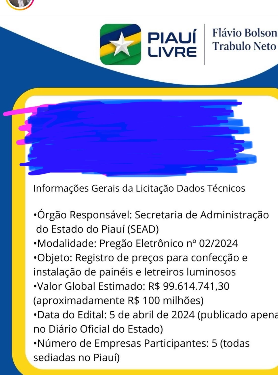 O extrato da mega licitação para o governo pagar painéis
