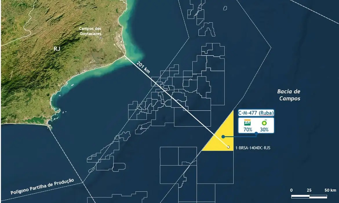 Área no pré-sal da Bacia de Campos onde Petrobras identificou hidrocarbonetos