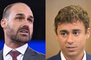 Eduardo Bolsonaro (à esquerda) e Nikolas Ferreira (à direita). (Foto: SAUL LOEB / AFP e Leandro Couri/EM/D.A.Press)