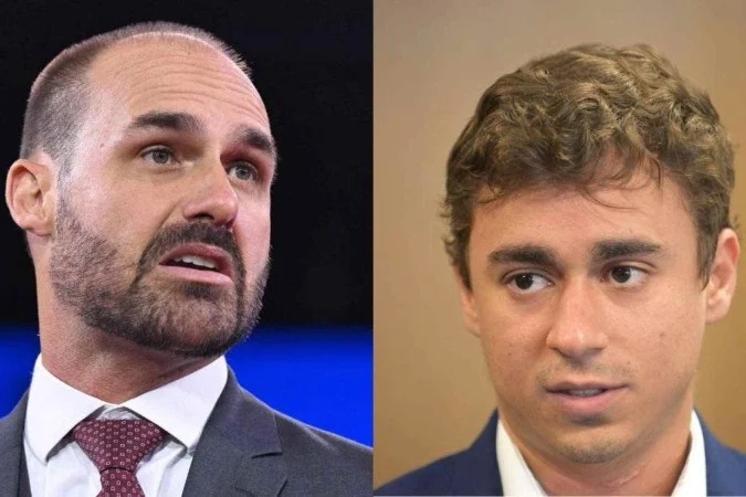 Eduardo Bolsonaro (à esquerda) e Nikolas Ferreira (à direita).