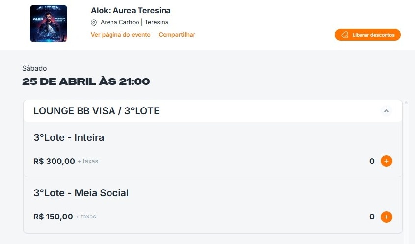 Ingressos para área vip no show "gratuito" de Alok em Teresina