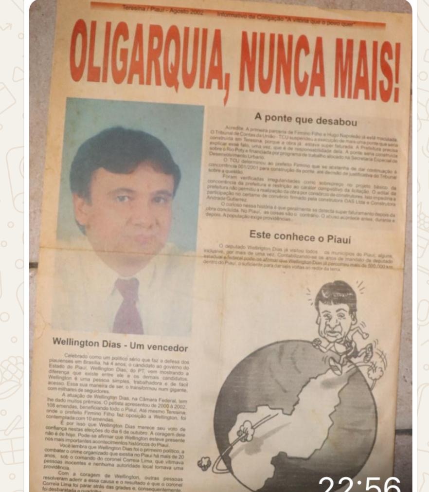 Welington era destacado com elogios, pois ajudou a combater a oligarquia. Hoje, virou o chefe dela, usando-a para enriquecer, trr e diatribuir cargos