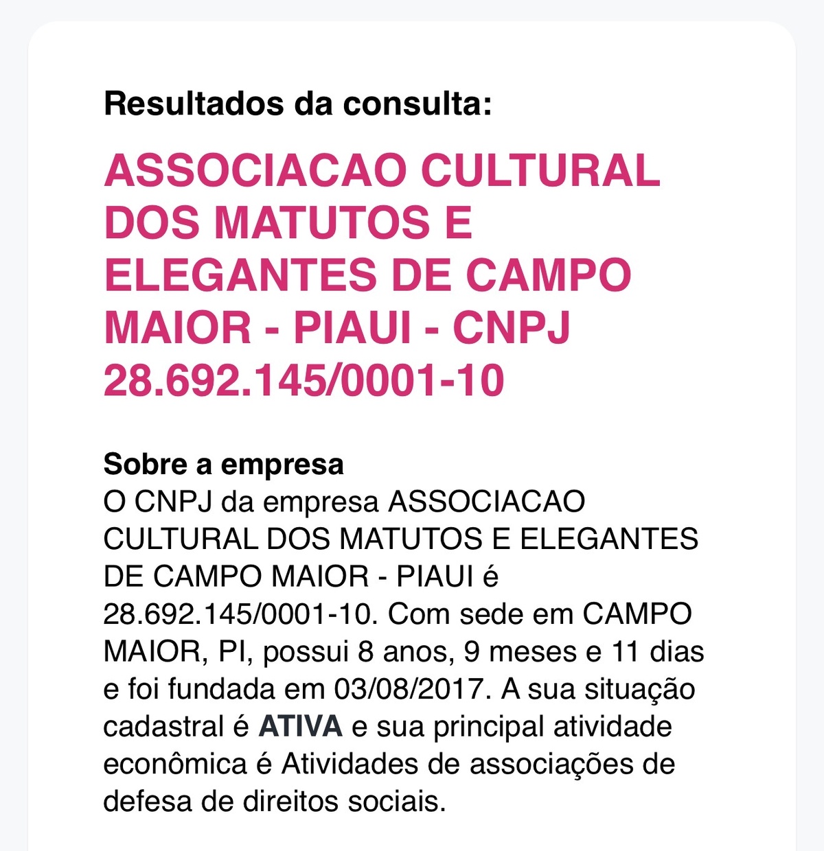 Associação tem sede em