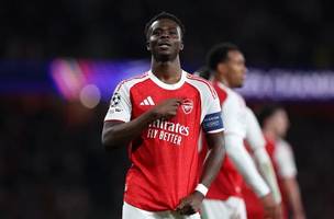 Bukayo Saka: Jogador marcou o gol da classificação do Arsenal  (( (Foto: Alex Pantling - UEFA/UEFA via Getty Images)))
