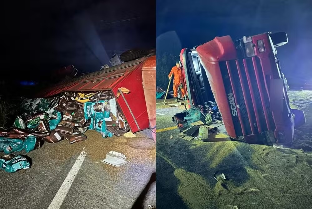 Caminhão tombou na BR-343, em Piripiri