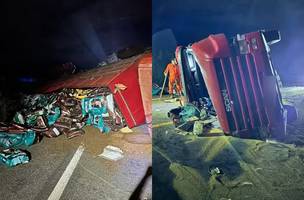 Caminhão tombou na BR-343, em Piripiri (Foto: Divulgação/Corpo De Bombeiros do Piauí)