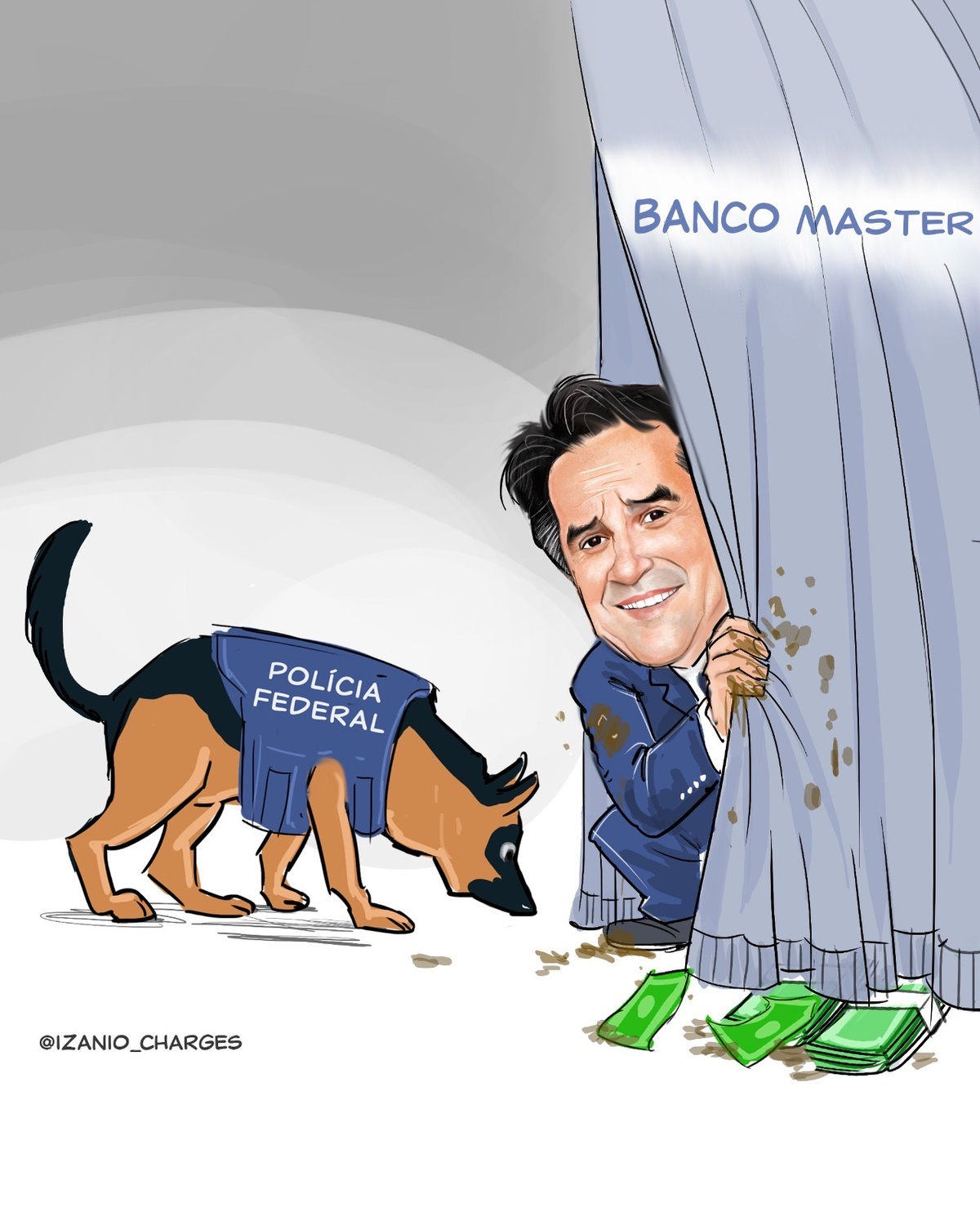 Charge do artista Izânio aborda operação da PF no caso Master