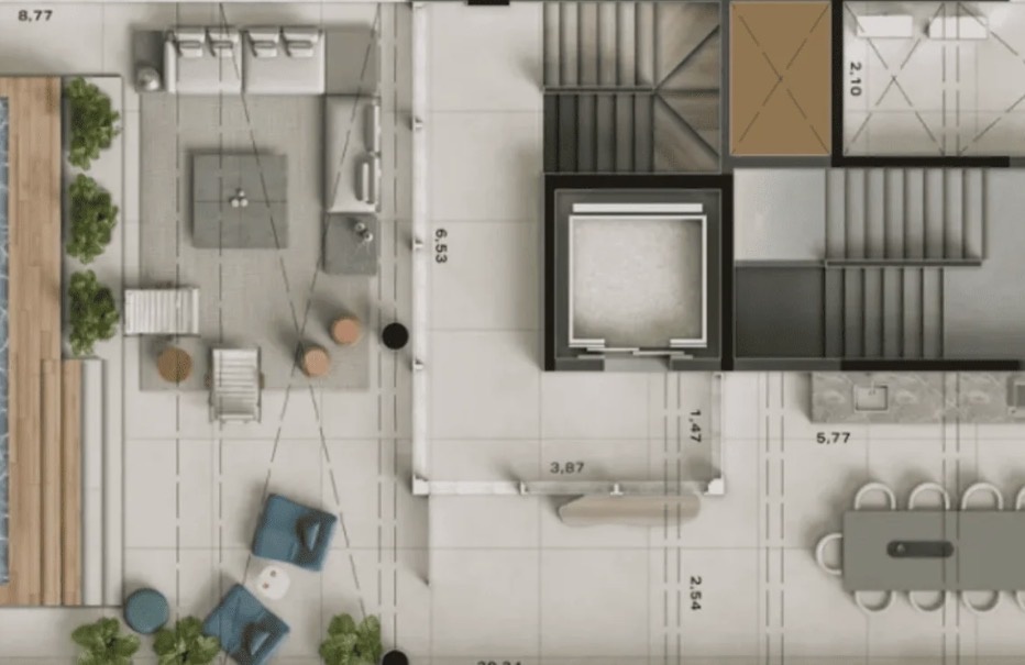 Planta de um dos andares no triplex