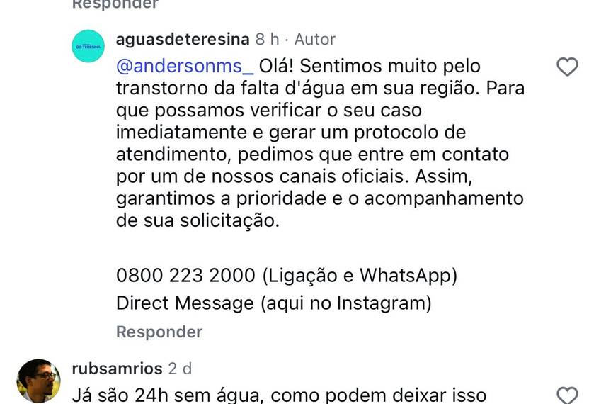 Reclamações dos moradores