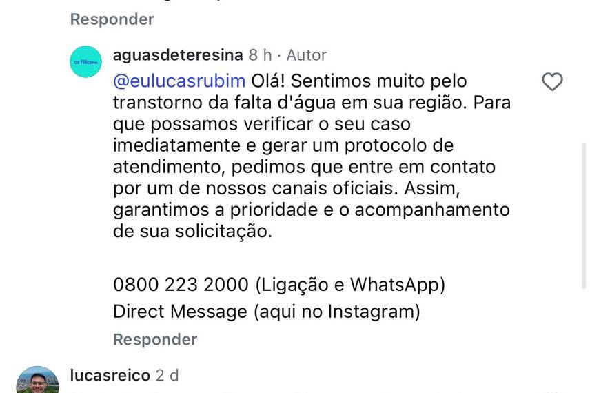Reclamações dos moradores