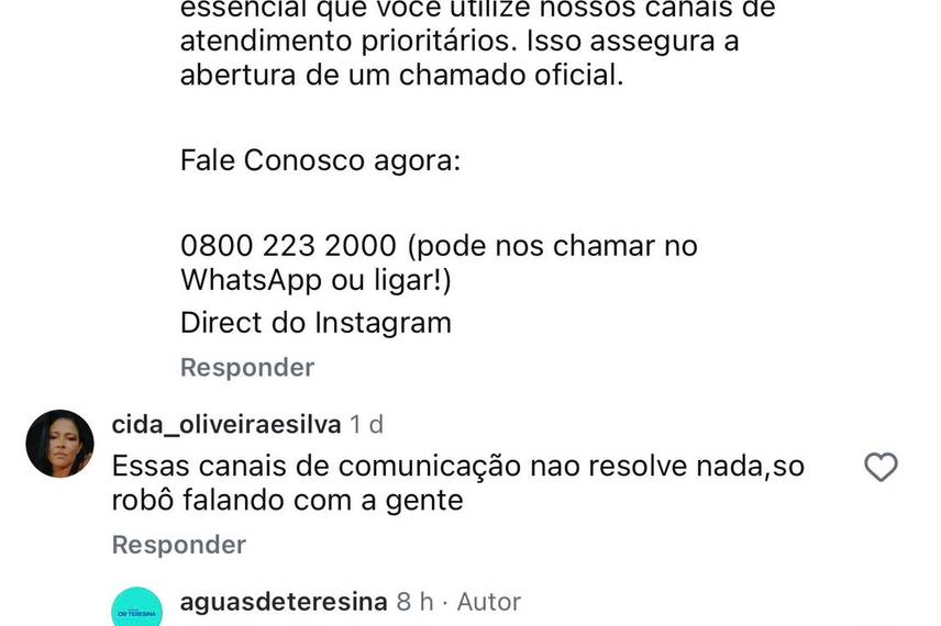 Reclamações dos moradores