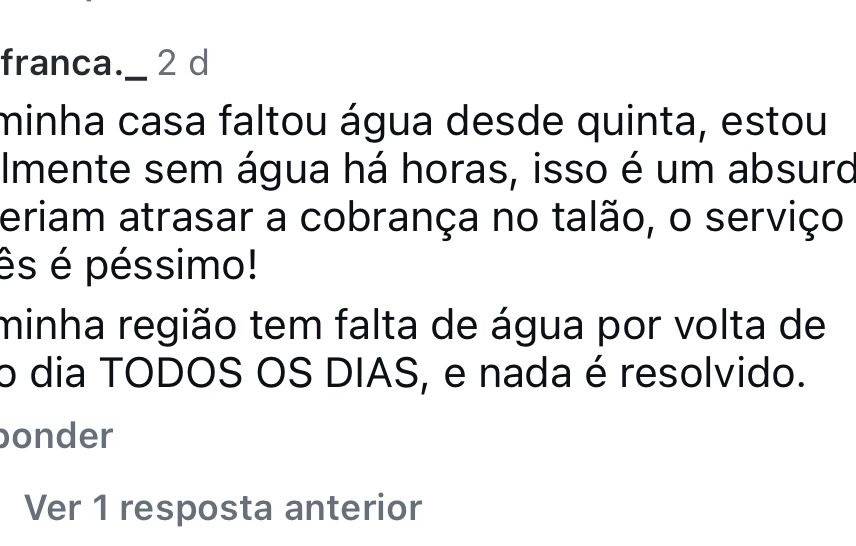 Reclamações dos moradores
