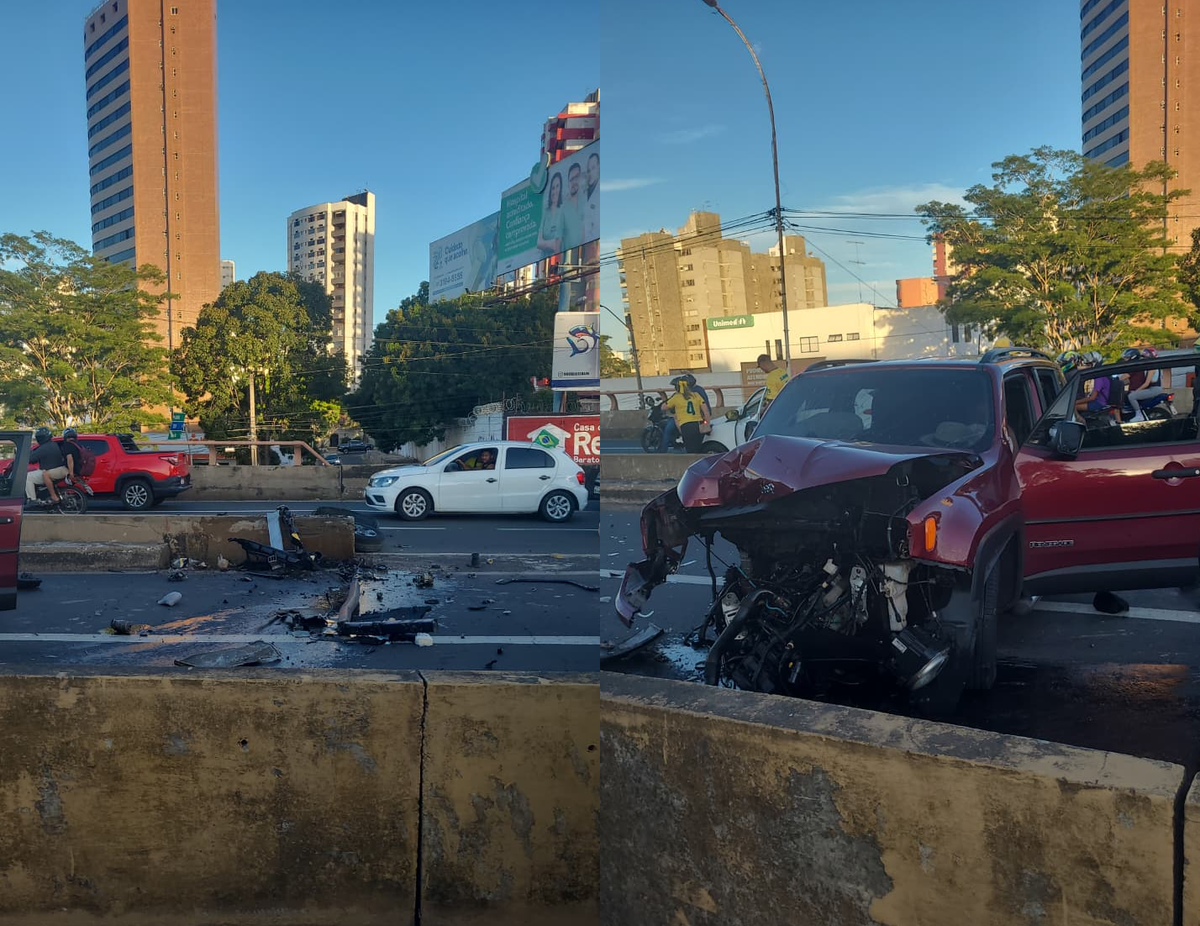 Acidente deixou os dois veículos com a parte frontal destruída