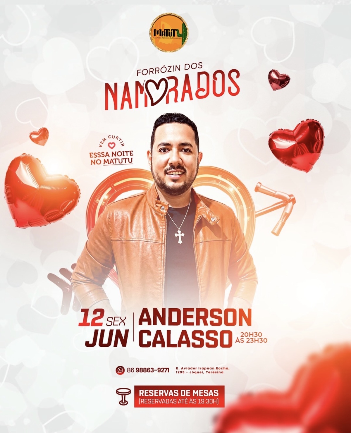 Churrasco, buffet completo e sobremesa para dois em uma noite preparada para os apaixonados.