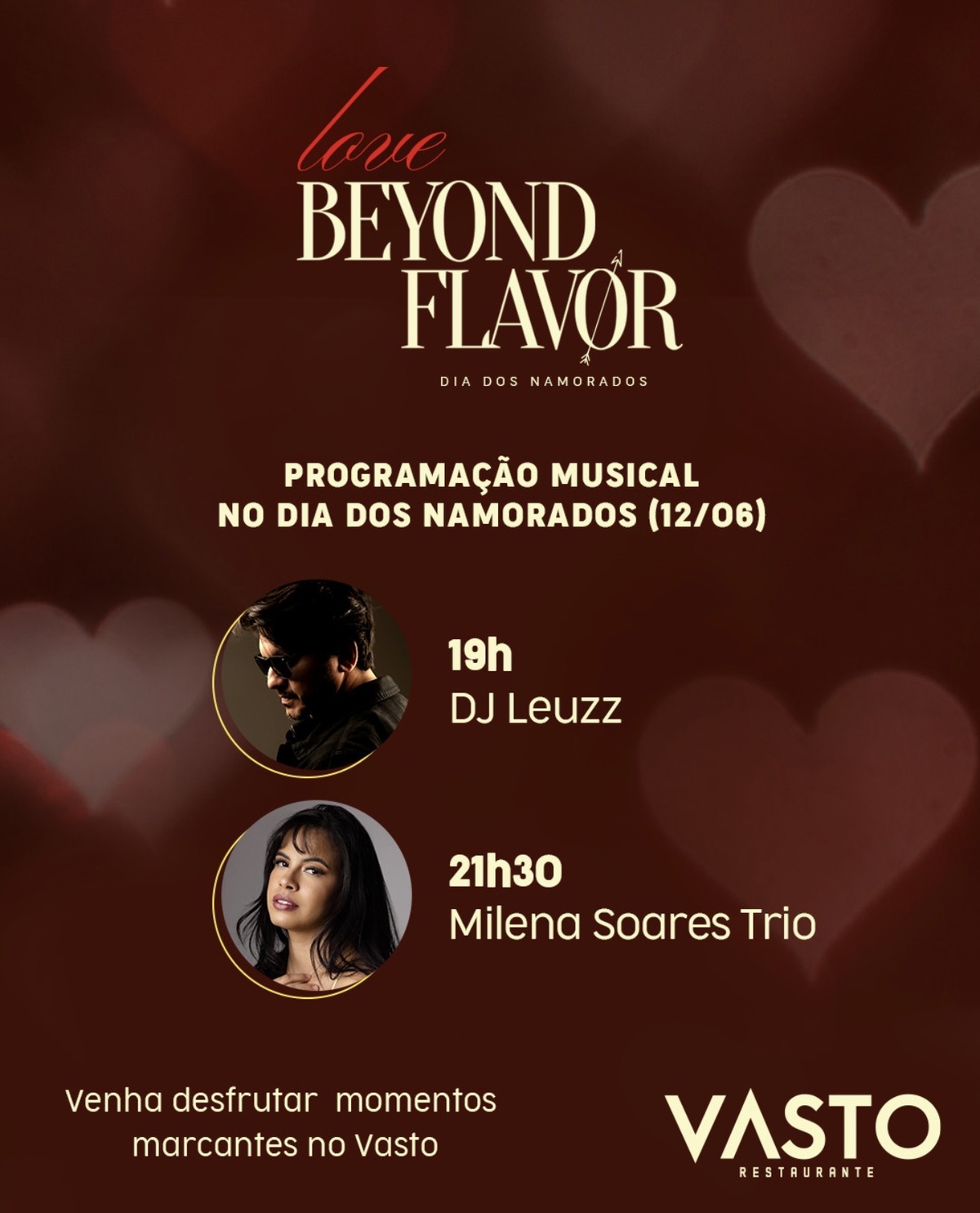 Churrasco, buffet completo e sobremesa para dois em uma noite preparada para os apaixonados.