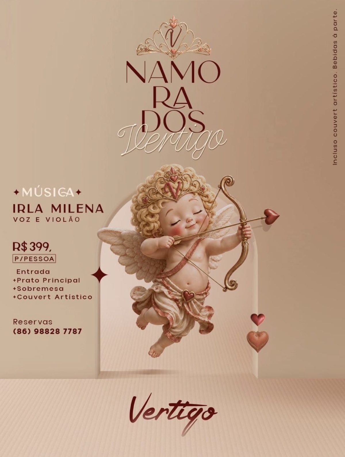 Churrasco, buffet completo e sobremesa para dois em uma noite preparada para os apaixonados.