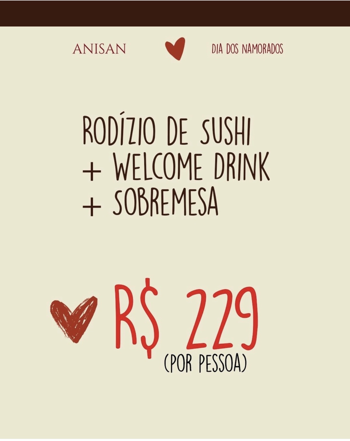 Churrasco, buffet completo e sobremesa para dois em uma noite preparada para os apaixonados.